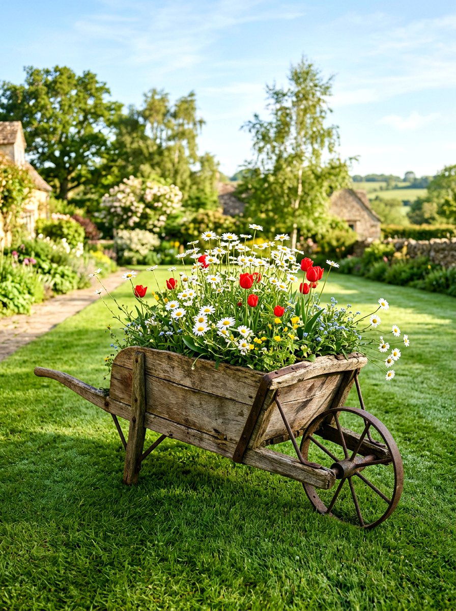 Wheelbarrow Planter - 25 Spring Garden Decor Ideas