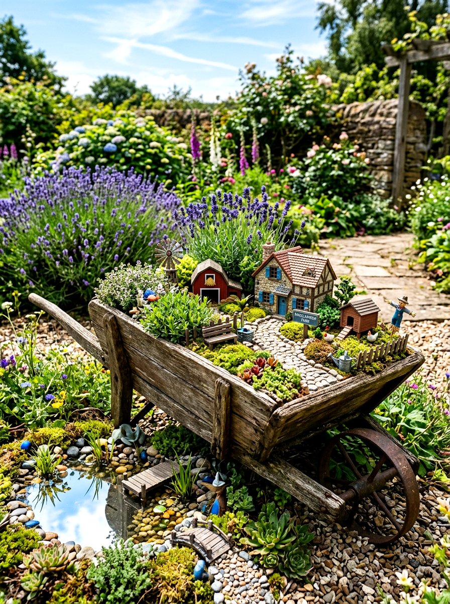 Wheelbarrow fairy garden - 25 Spring Fairy Garden Ideas