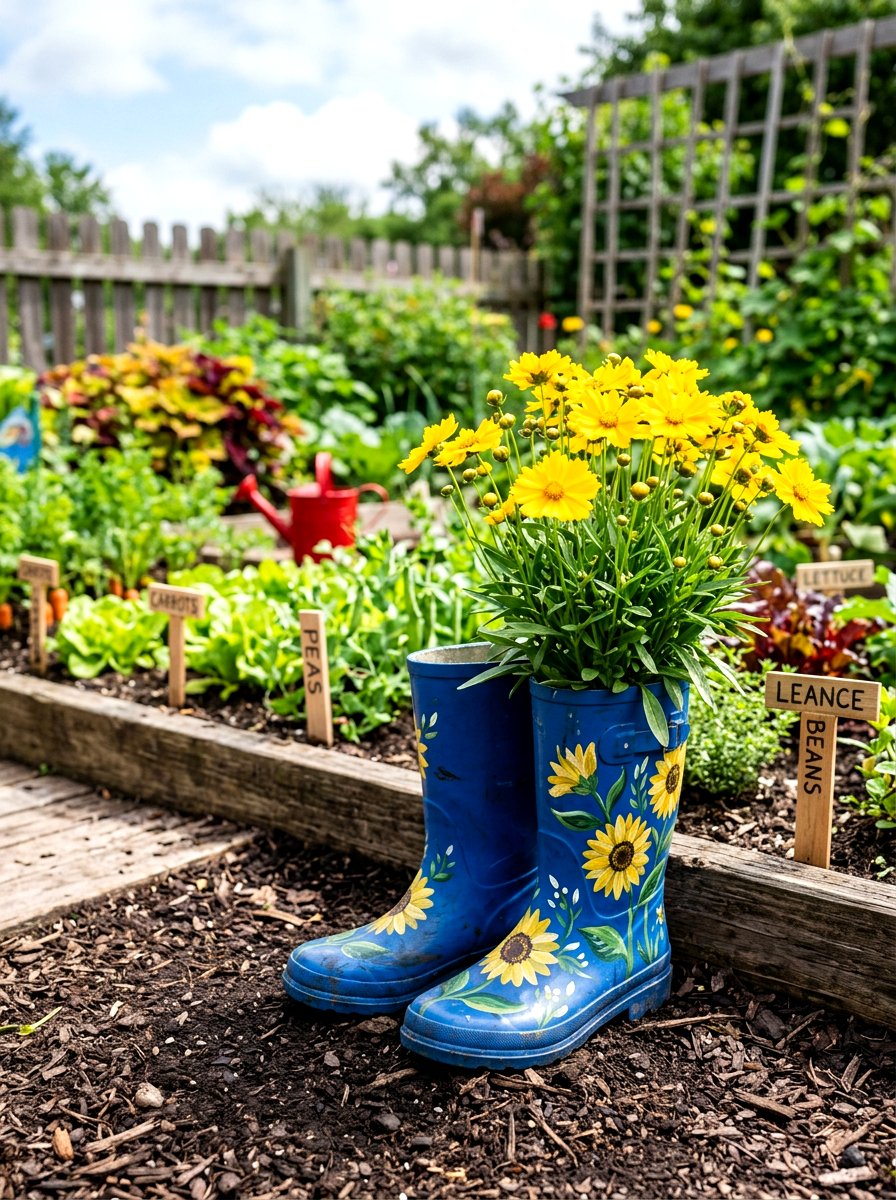 Whimsical Painted Boot Planter - 25 Spring Rubber Boot Planter Ideas