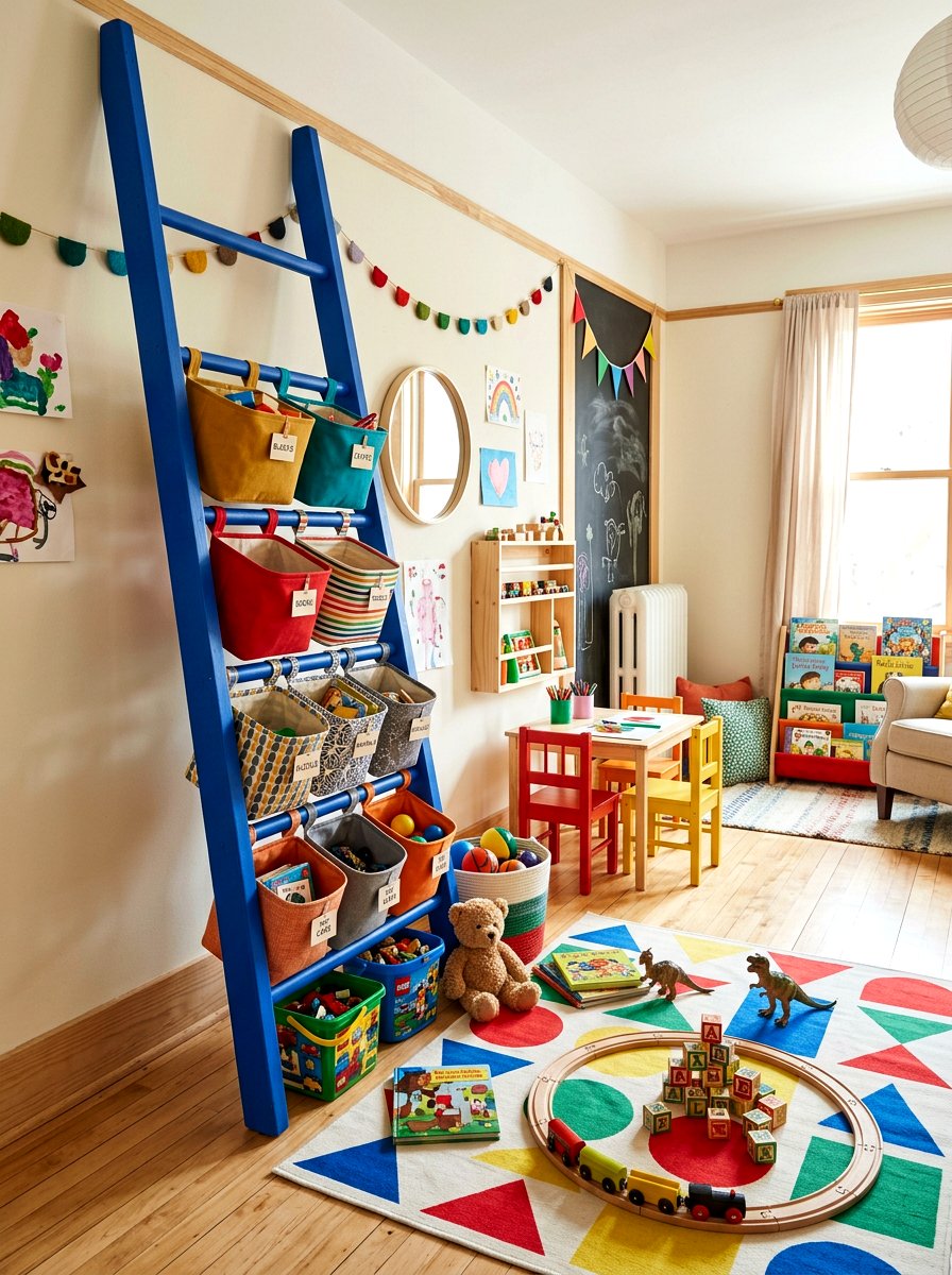 Whimsical Playroom Storage Solution - 25 Spring Ladder Decor Ideas