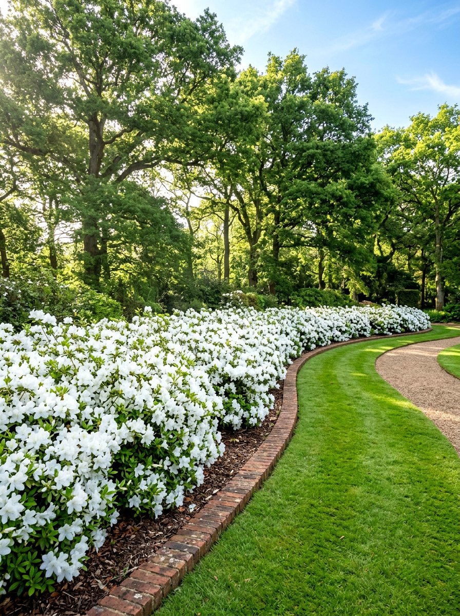 White Azalea Border - 25 Spring Azalea Garden Ideas