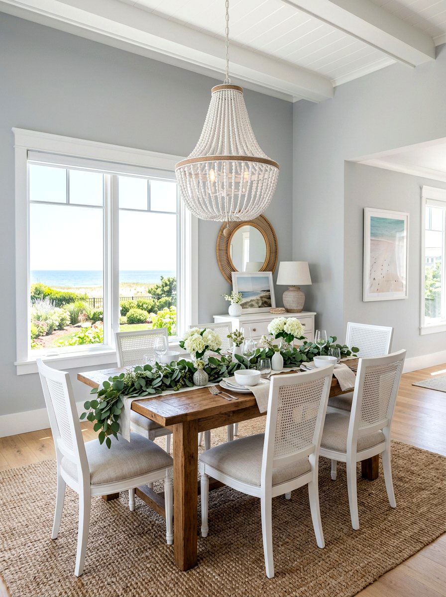 White Beaded Chandelier - 25 Spring Dining Room Chandelier Ideas