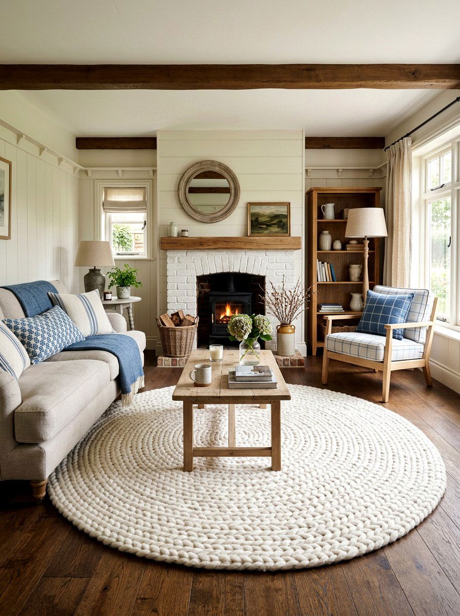 White Braided Rug - 25 Spring Living Room Rug Ideas
