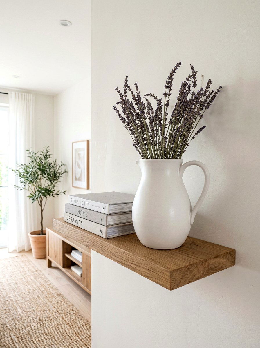 White Ceramic Pitcher - 25 Spring Bookshelf Styling Ideas