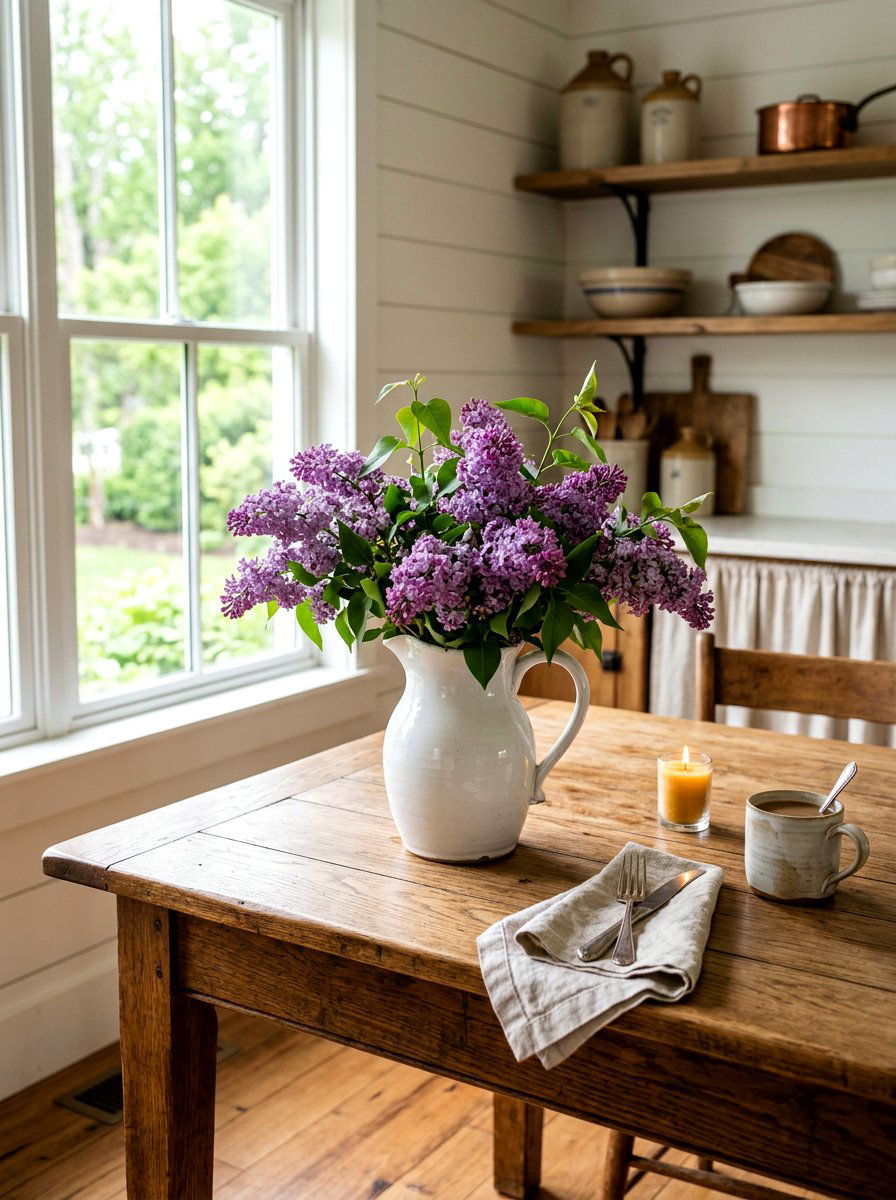 White Ceramic Pitcher Arrangement - 25 Spring Table Centerpiece Ideas