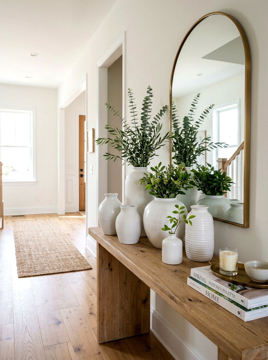 White Ceramic Pottery - 25 Spring Hallway Decor Ideas