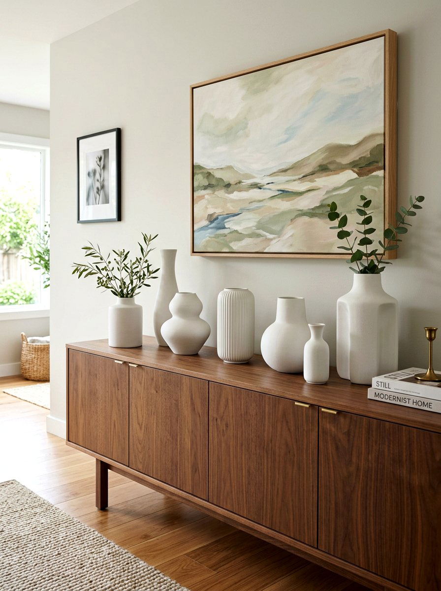 White Ceramic Vase - 25 Spring Sideboard Decor Ideas