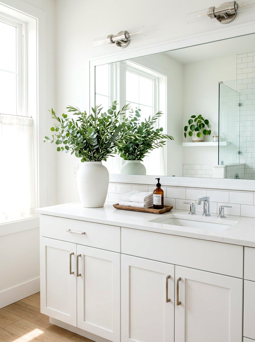 White Ceramic Vase - 25 Spring Bathroom Counter Decor Ideas