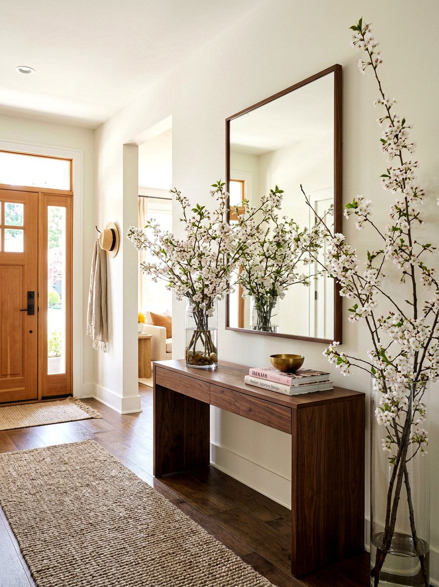 White Cherry Blossom Entryway Display - 25 Spring Floral Centerpiece Ideas