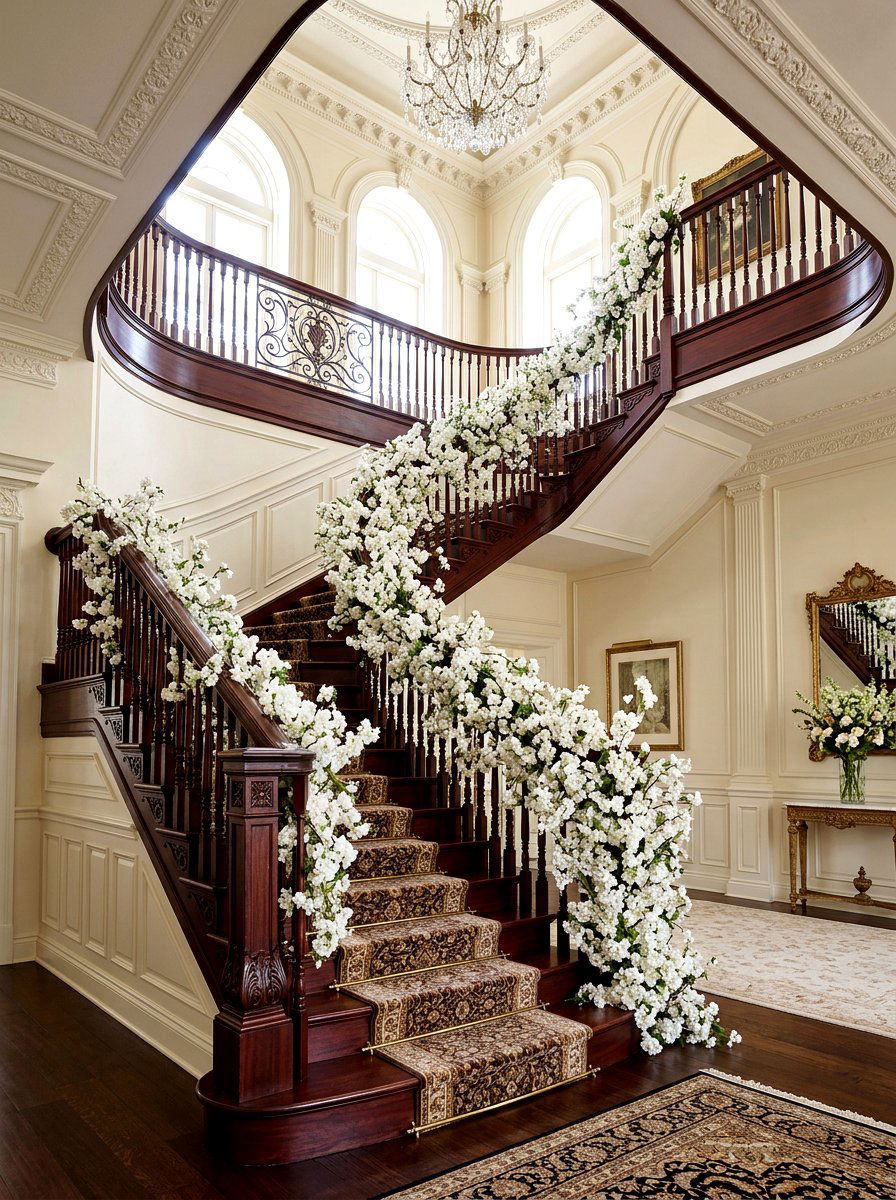 25 Beautiful Spring Banister Garland Ideas for Your Entry