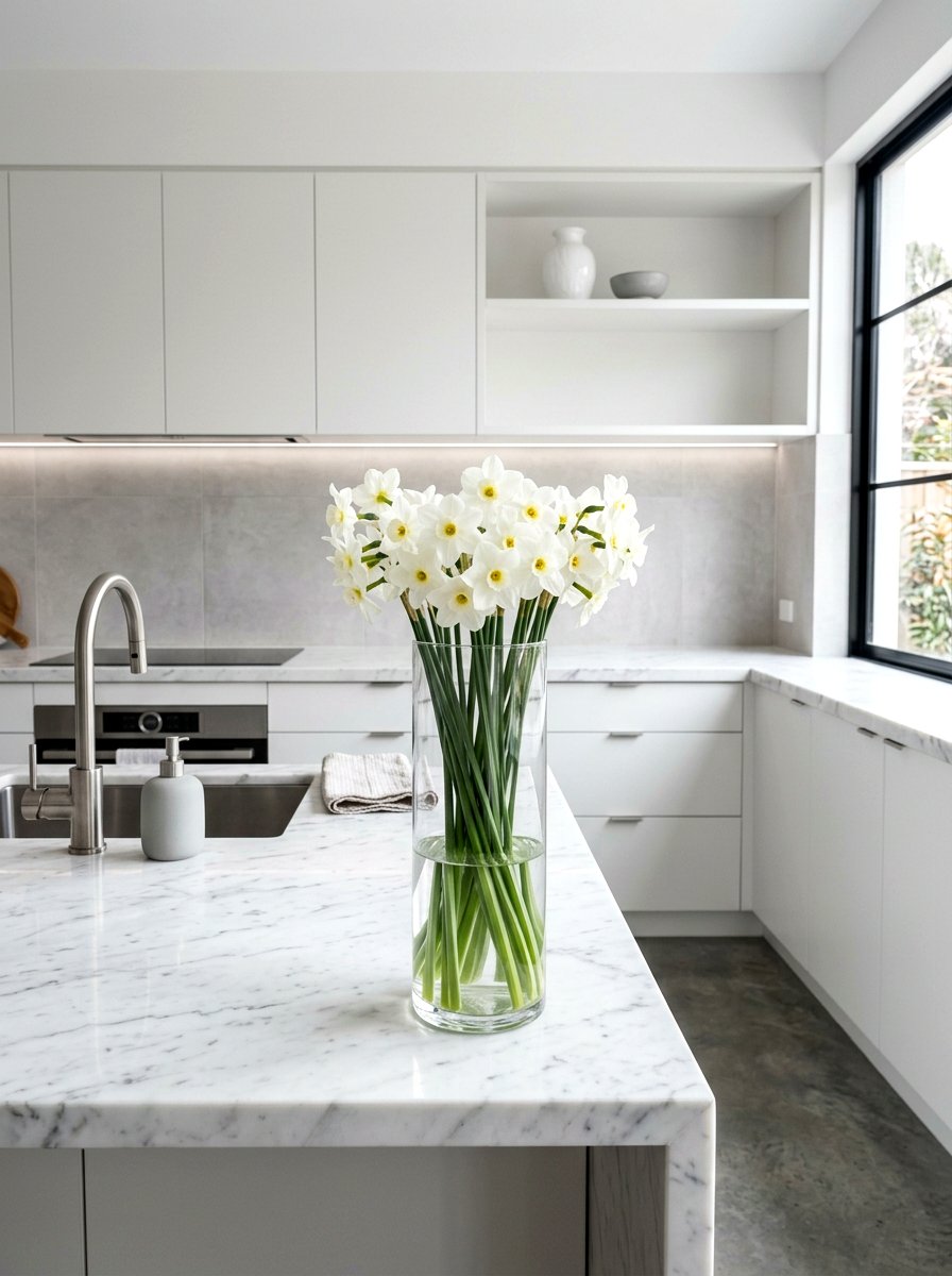 White Daffodil Glass Vase - 25 Spring Daffodil Arrangement Ideas