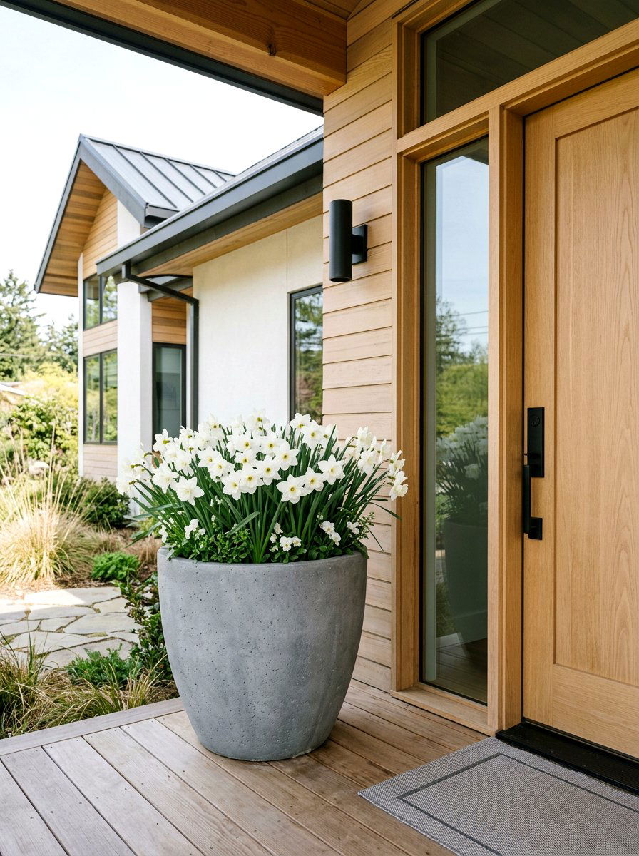 White Daffodil Urn - 25 Spring Porch Urn Ideas