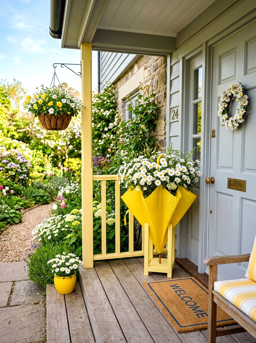 White Daisies Umbrella Decor - 25 Spring Umbrella Wreath Ideas