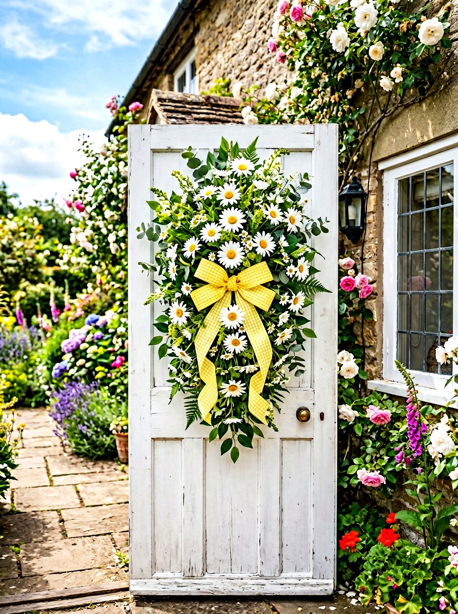 White Daisy Swag - 25 Spring Door Swag Arrangement Ideas