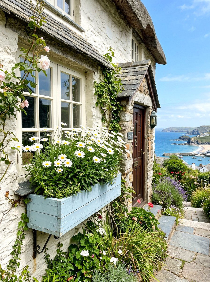 White Daisy Window Planter - 25 Spring Window Box Planter Ideas