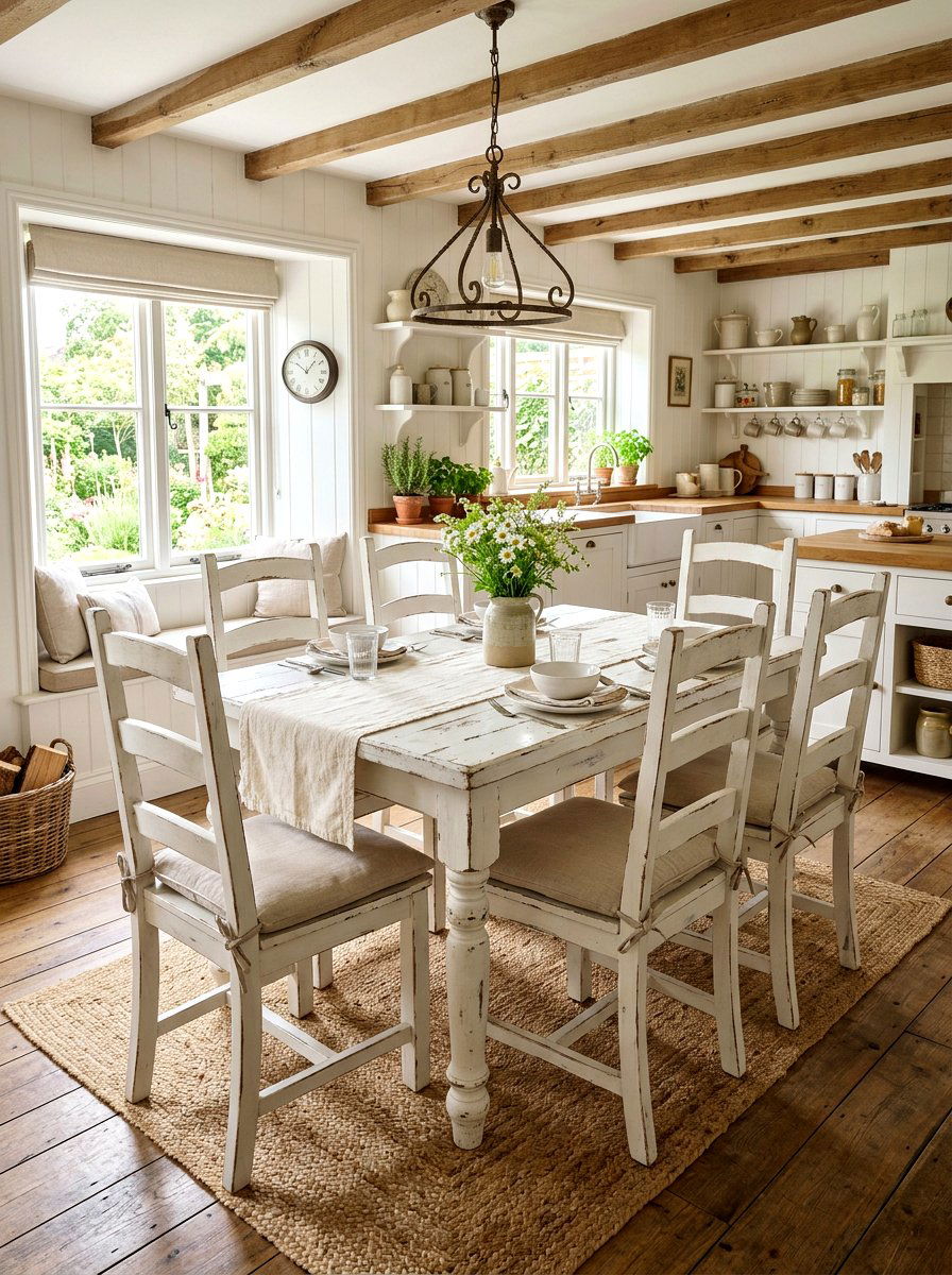 White Distressed Dining Set - 25 Spring Painted Furniture Ideas