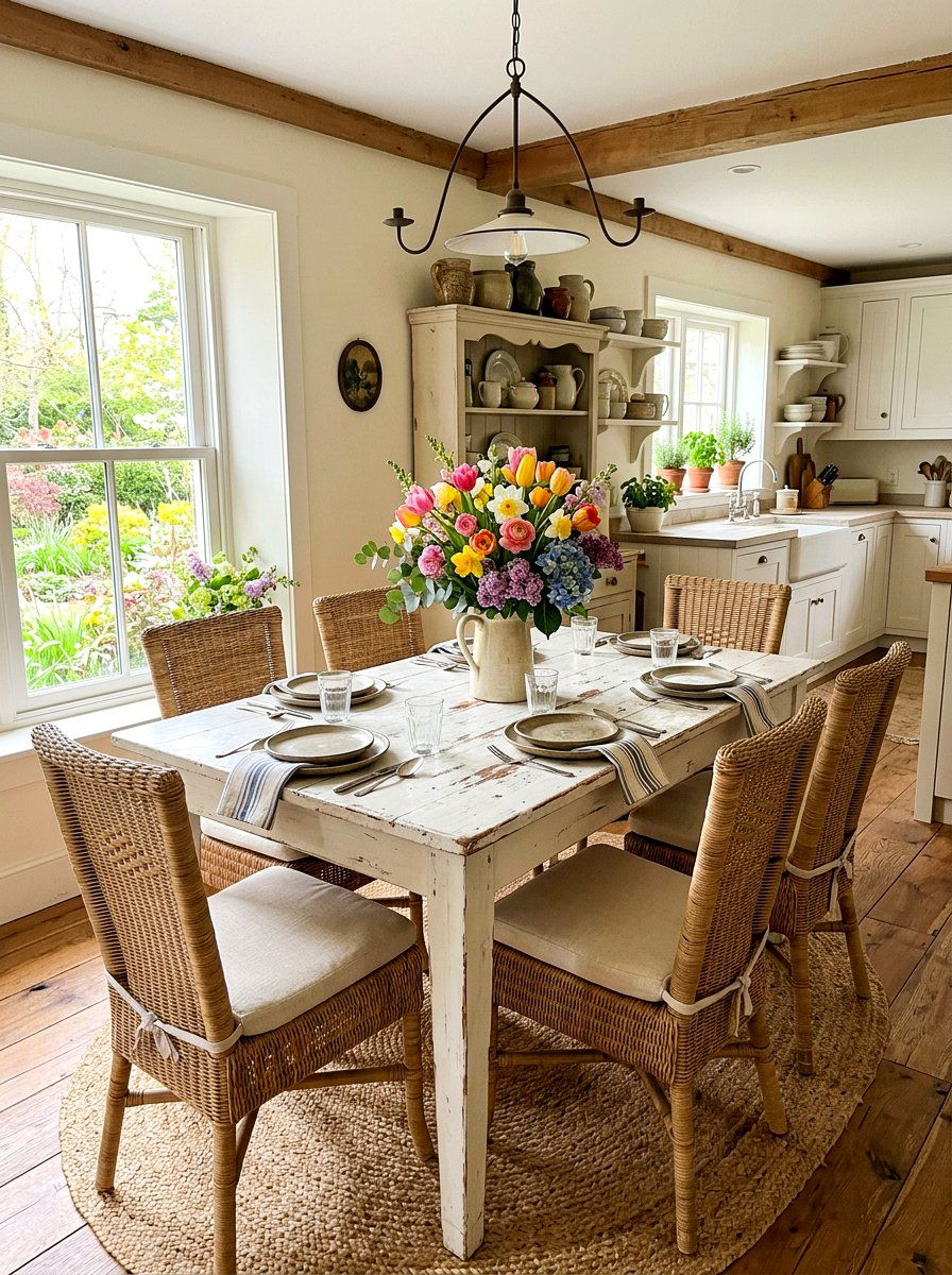 White Distressed Dining Table - 25 Spring Chalk Paint Furniture Ideas
