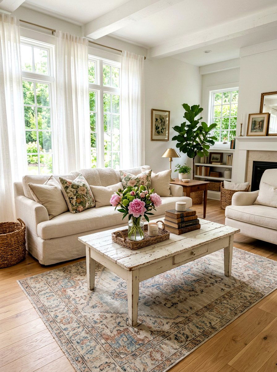 White Distressed Wood Coffee Table - 25 Spring Shabby Chic Decor Ideas