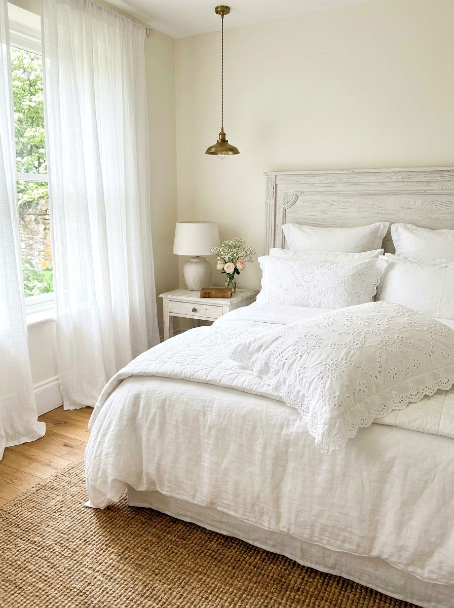 White Eyelet Lace Pillow - 25 Spring Bedroom Pillow Ideas