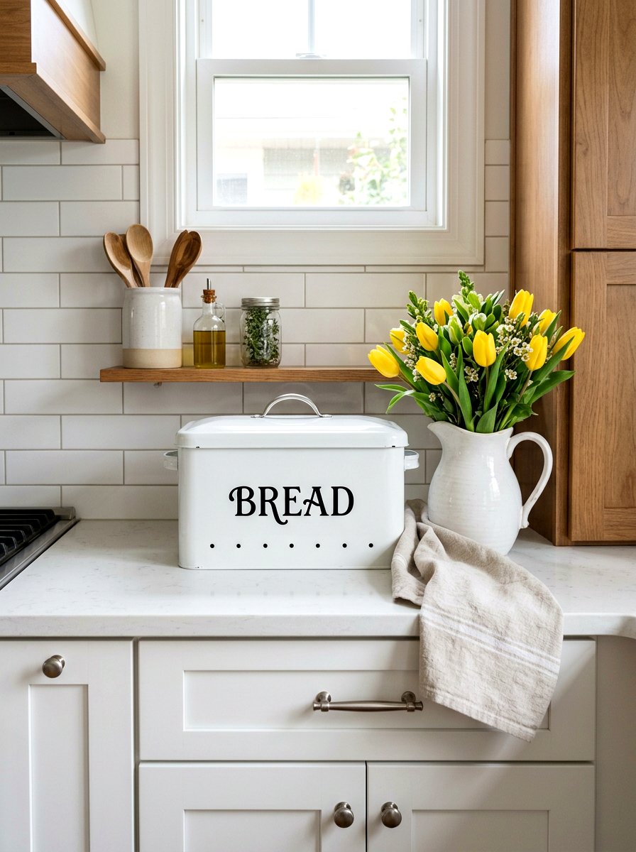 White Farmhouse Bread Box - 25 Spring Bread Box Decor Ideas