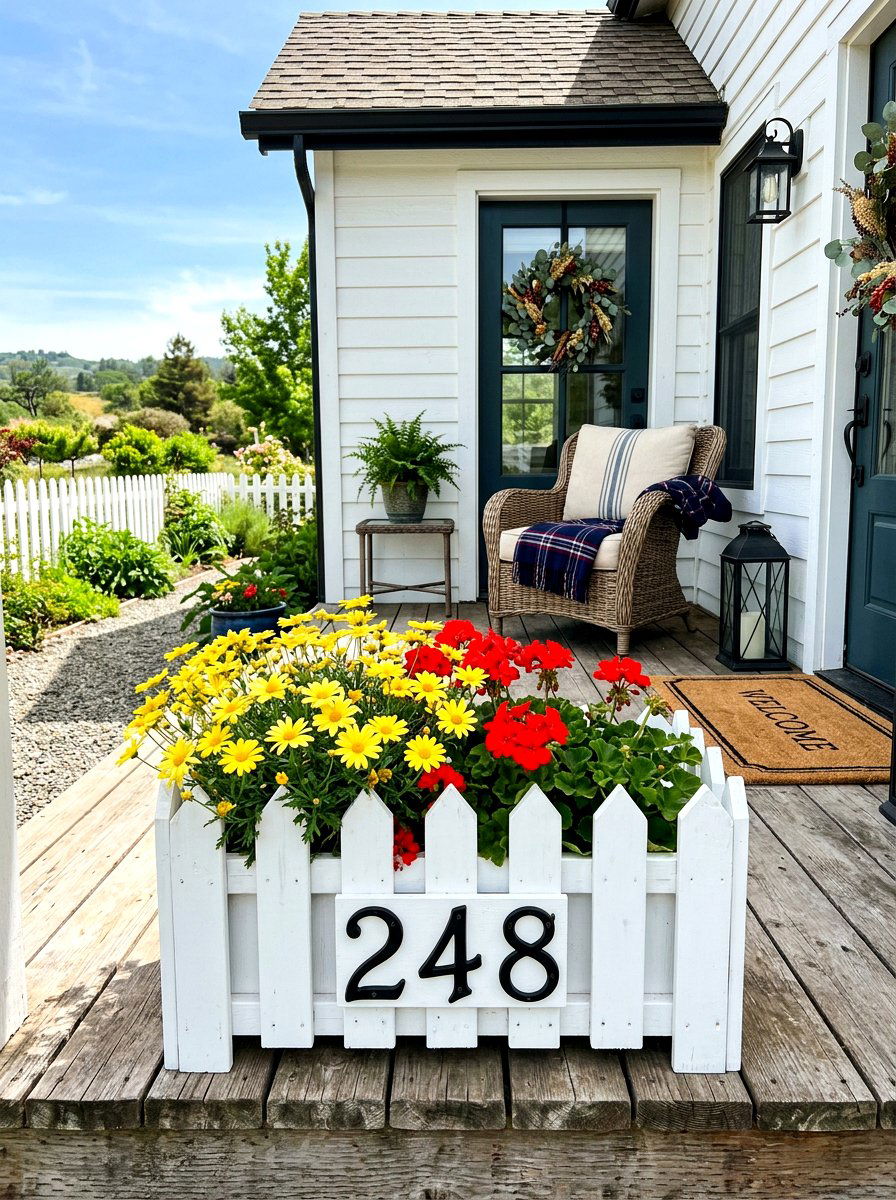White Farmhouse Picket Fence Planter Box - 25 Spring Address Planter Ideas
