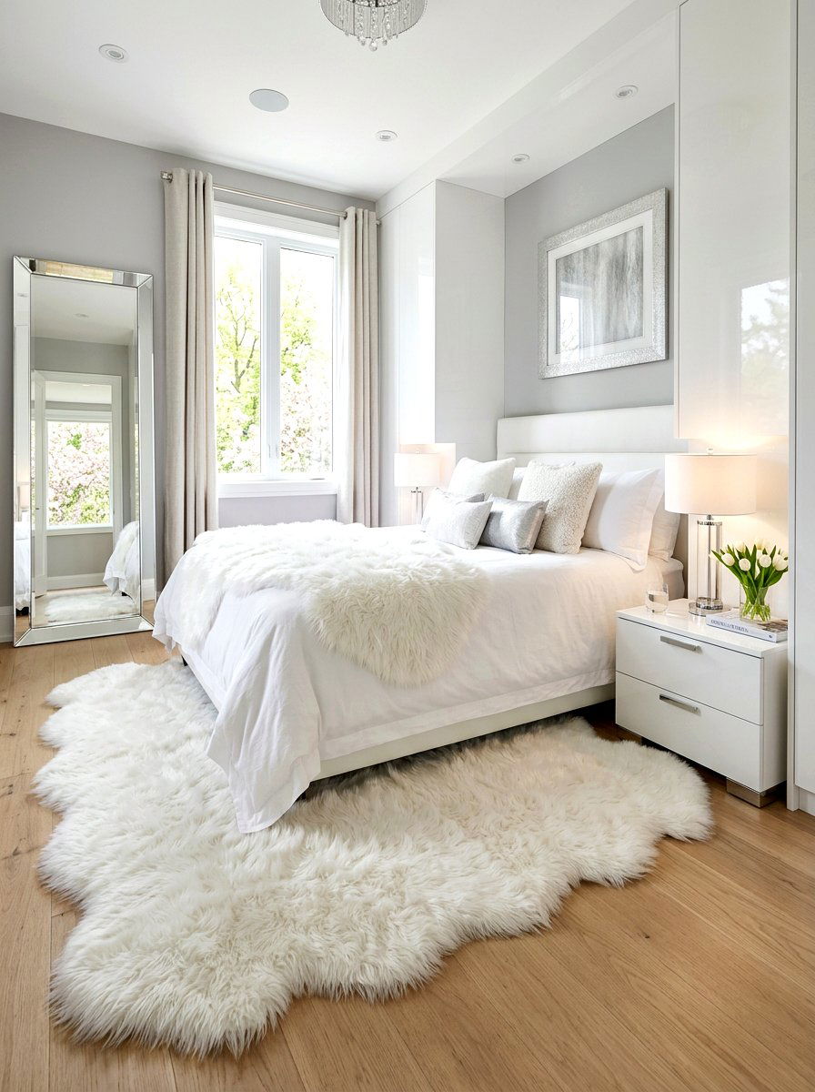 White Faux Fur Rug - 25 Spring Bedroom Rug Ideas