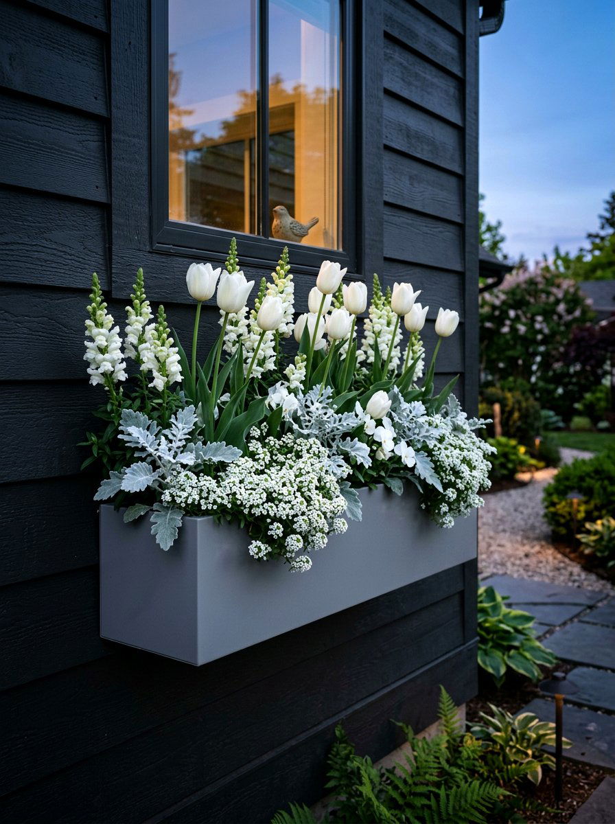 White Flower Window Box - 25 Spring Window Box Ideas