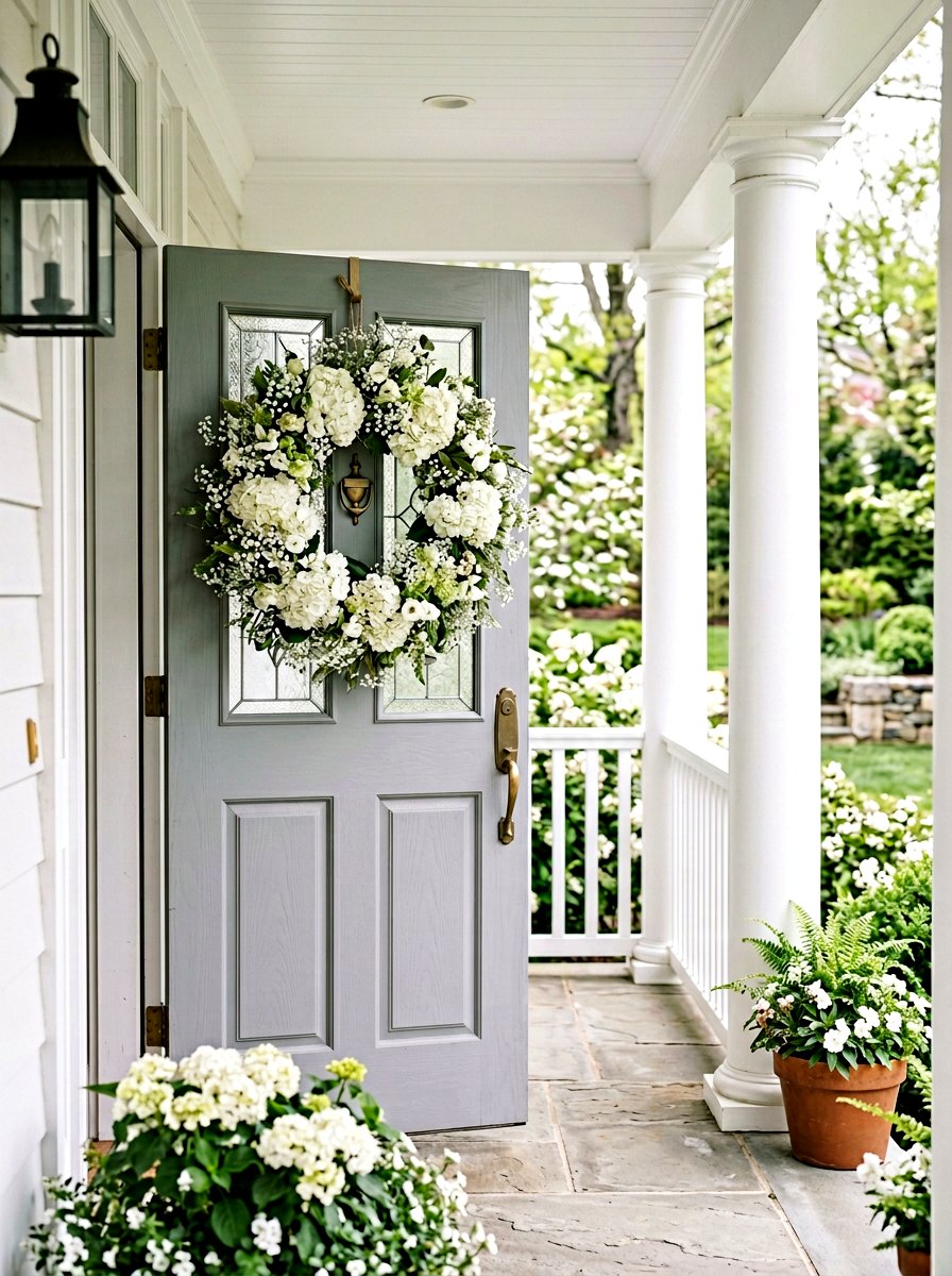 White Hydrangea Baby Breath - 25 Spring Hydrangea Wreath Ideas