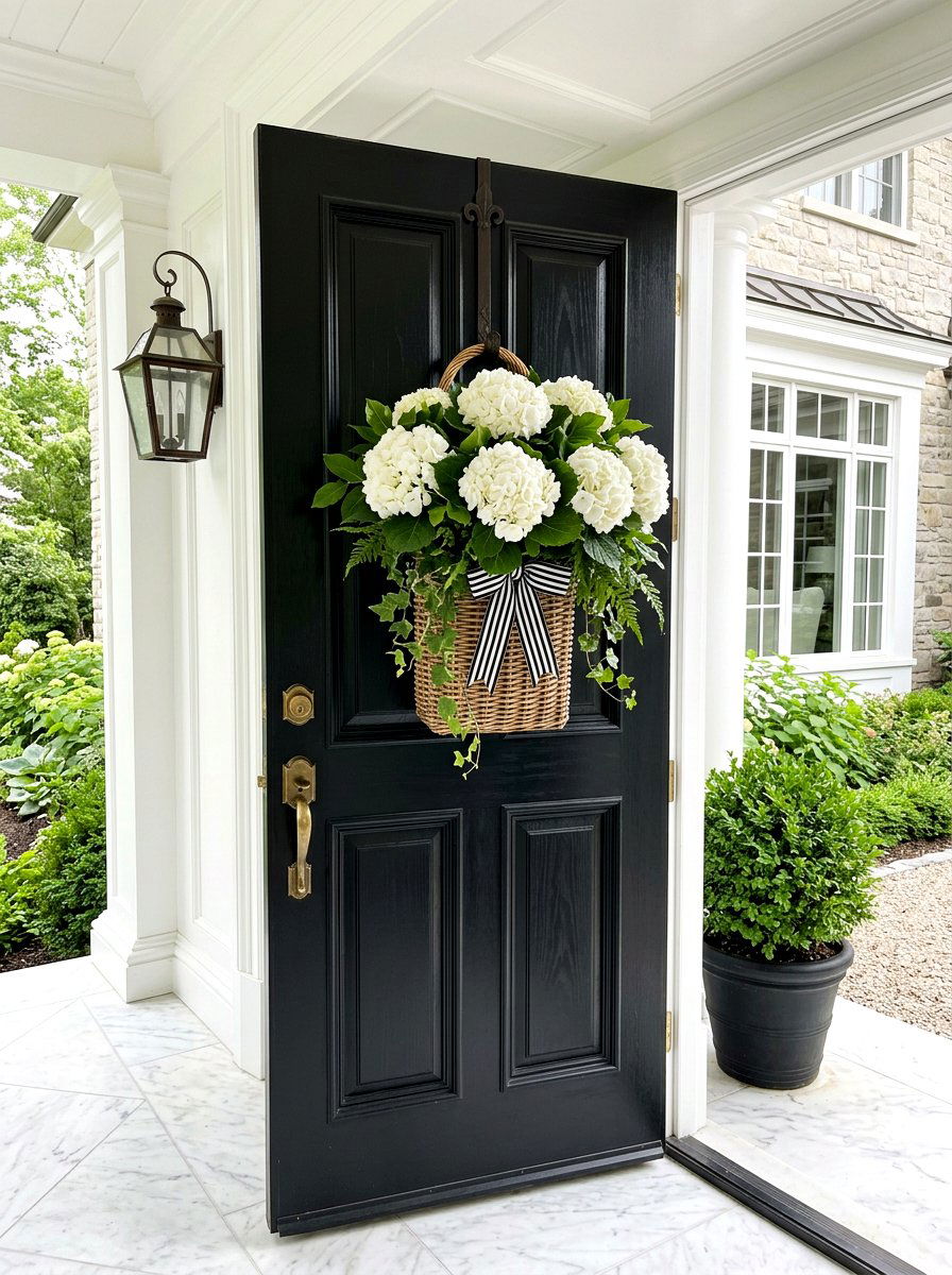 White Hydrangea Door Basket - 25 Spring Door Basket Ideas