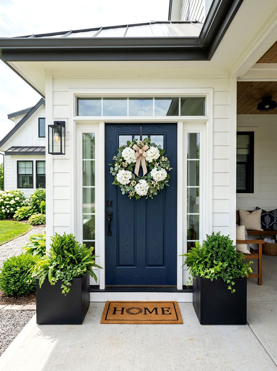 White Hydrangea Front Door - 25 Spring Hydrangea Wreath Ideas