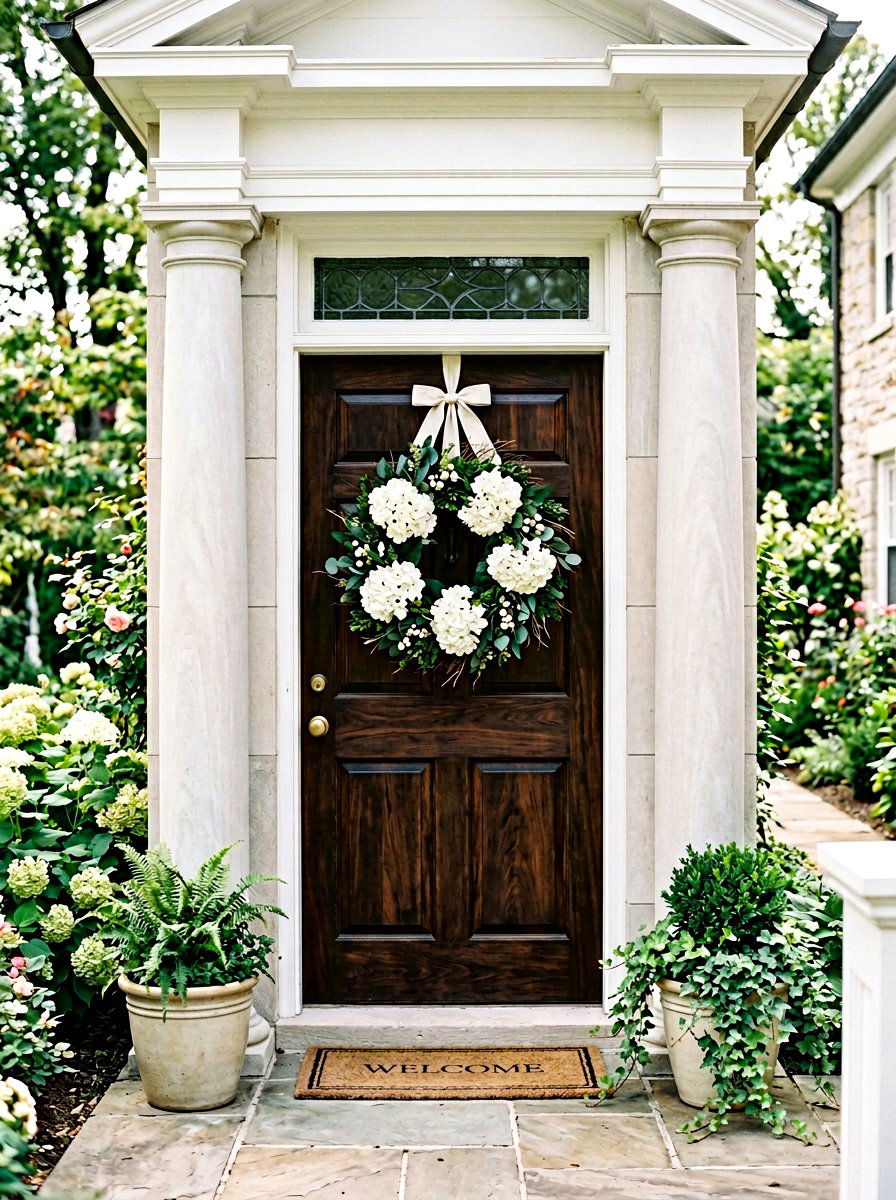 White Hydrangea Wreath - 25 Spring Outdoor Wreath Ideas