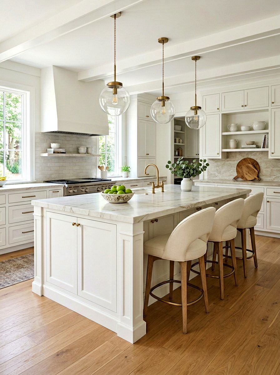 White Kitchen Island - 25 Spring Warm White Decor Ideas