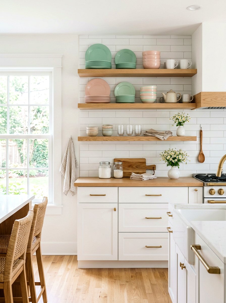 White Kitchen Shelf Spring Decor - 25 Spring Open Kitchen Shelf Ideas