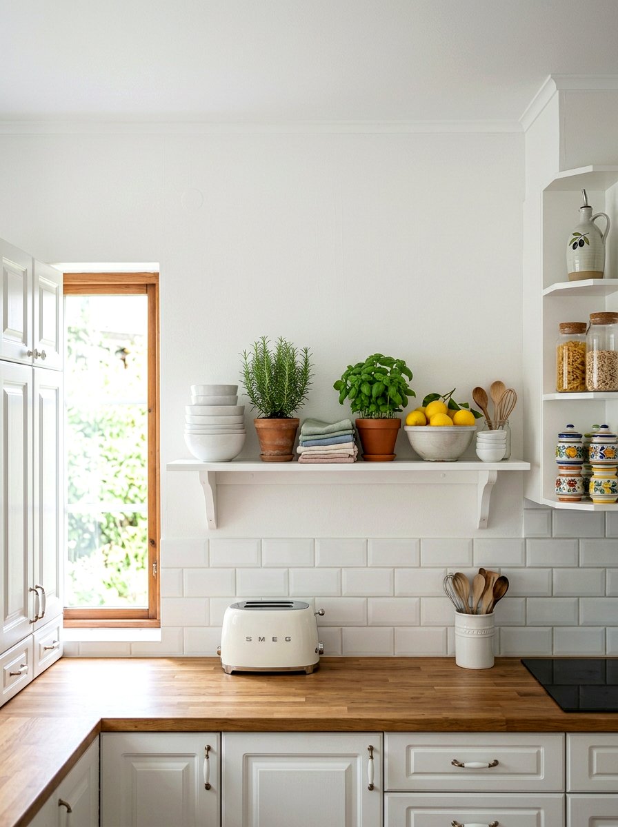 White Kitchen Shelf - 25 Spring Shelf Vignette Ideas