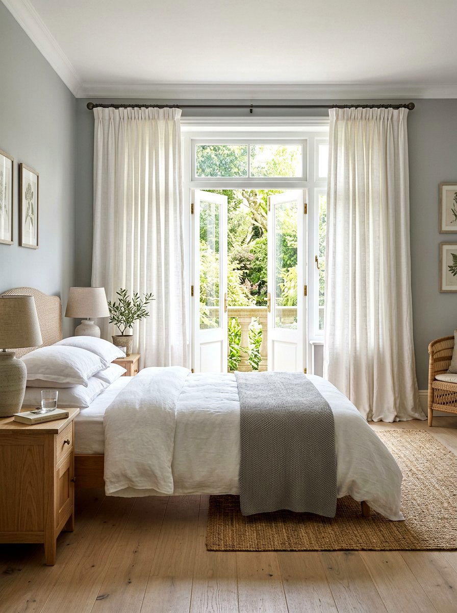 White Linen Curtains - 25 Spring French Door Decor Ideas