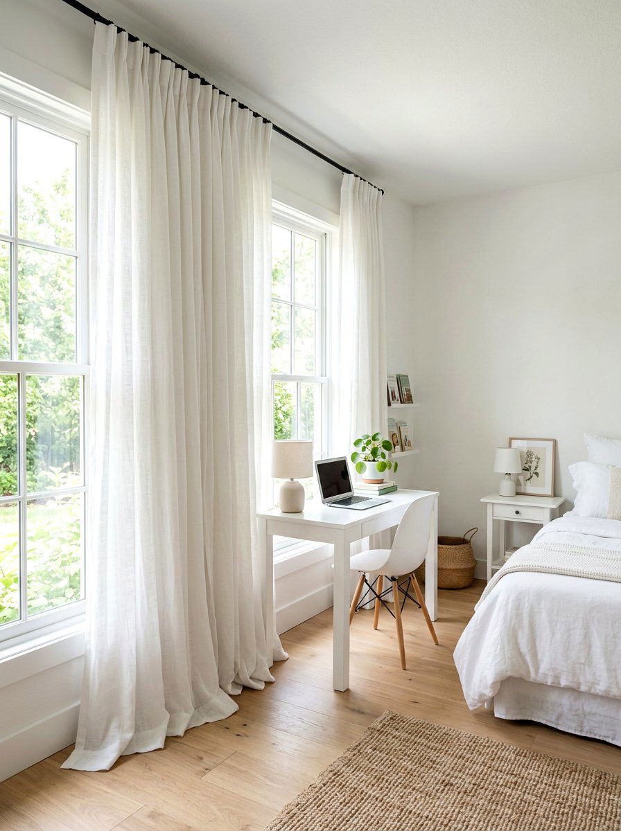 White Linen Curtains - 25 Spring Girl Room Decor Ideas