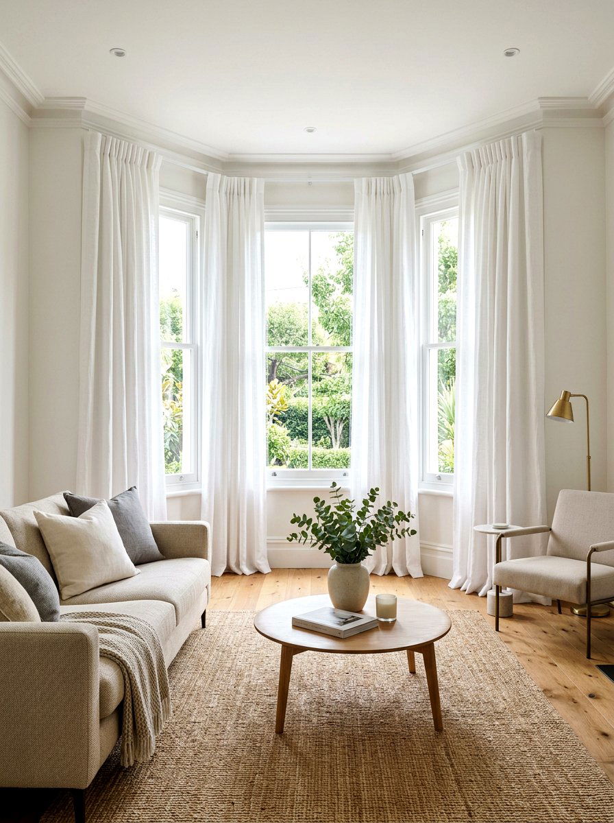 White Linen Window Treatments - 25 Spring Bay Window Decor Ideas