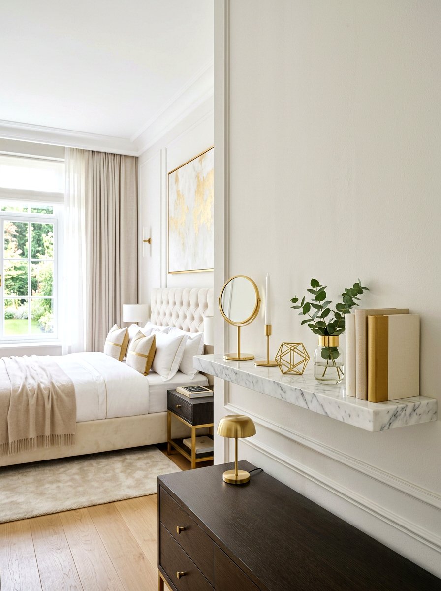 White Marble Shelf - 25 Spring Bedroom Shelf Ideas