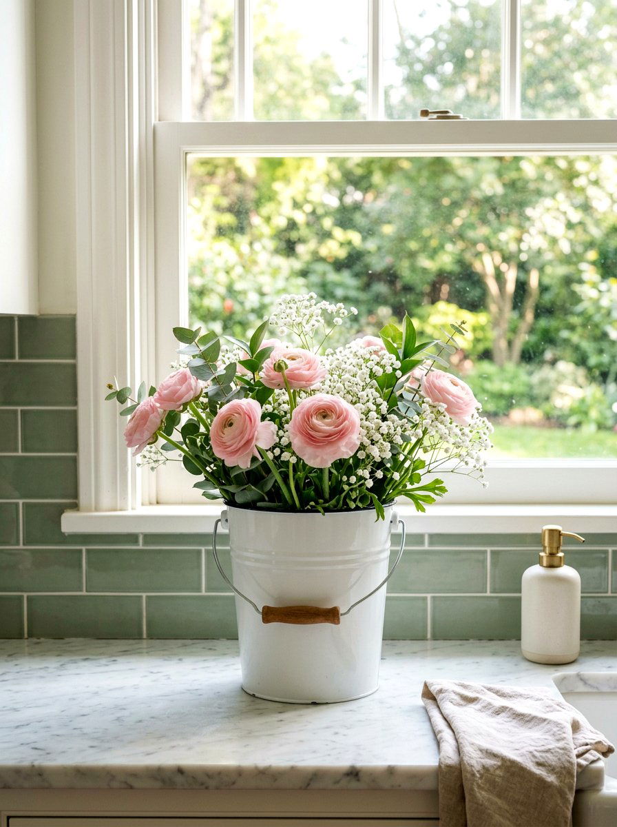 White Metal Pail For Flowers - 25 Spring Flower Bucket Ideas