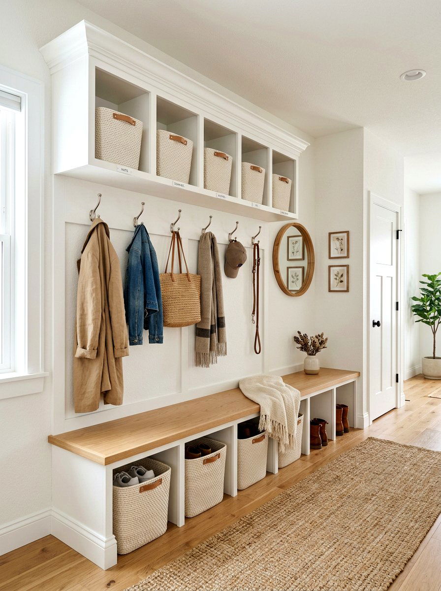 White Mudroom Storage - 25 Spring Warm White Decor Ideas