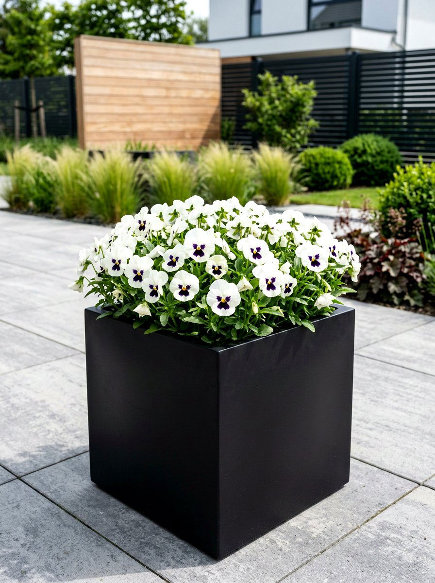 White Pansy Patio Planter - 25 Spring Pansy Planter Ideas