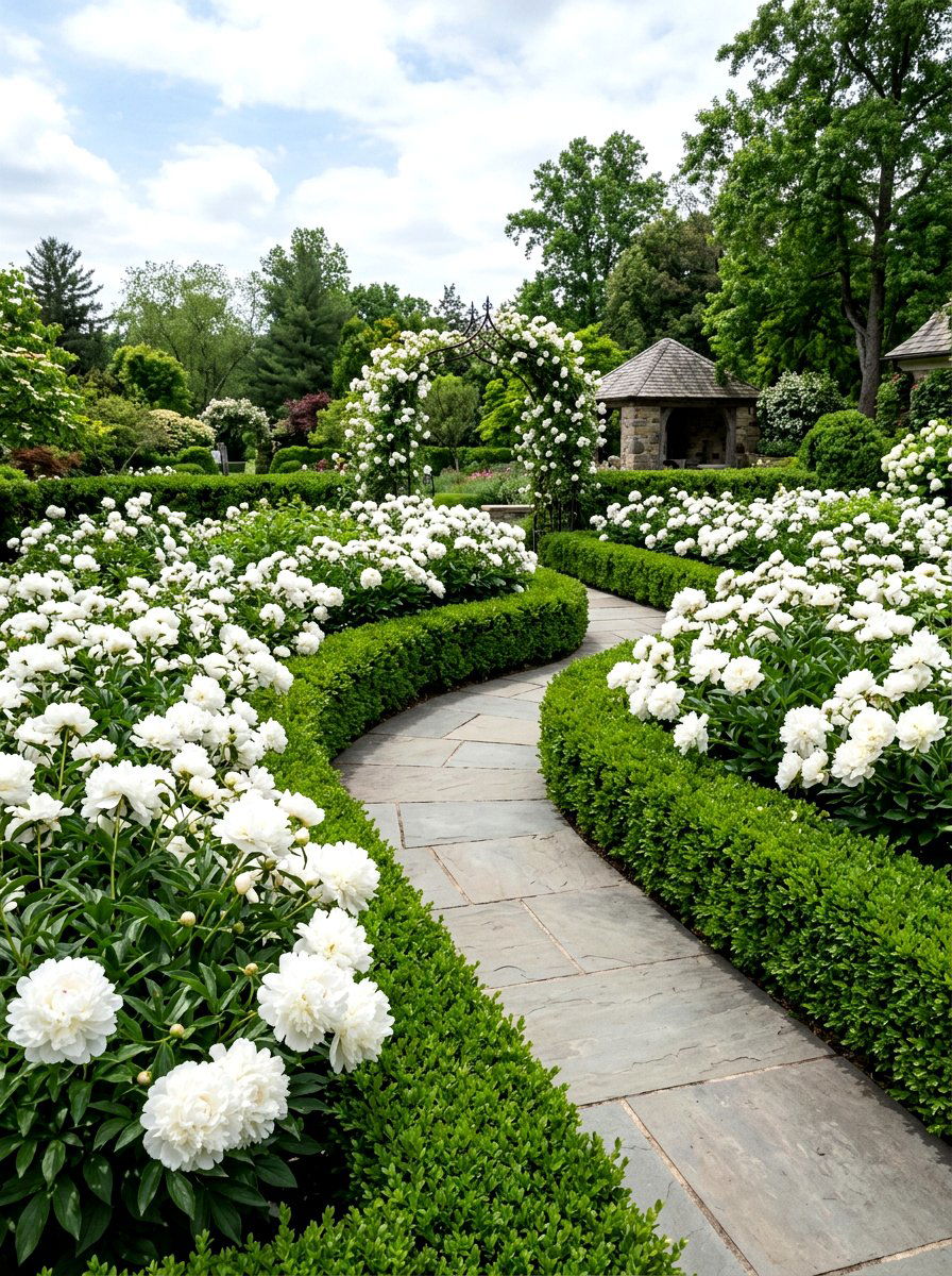White Peony Garden - 25 Spring Peony Garden Ideas