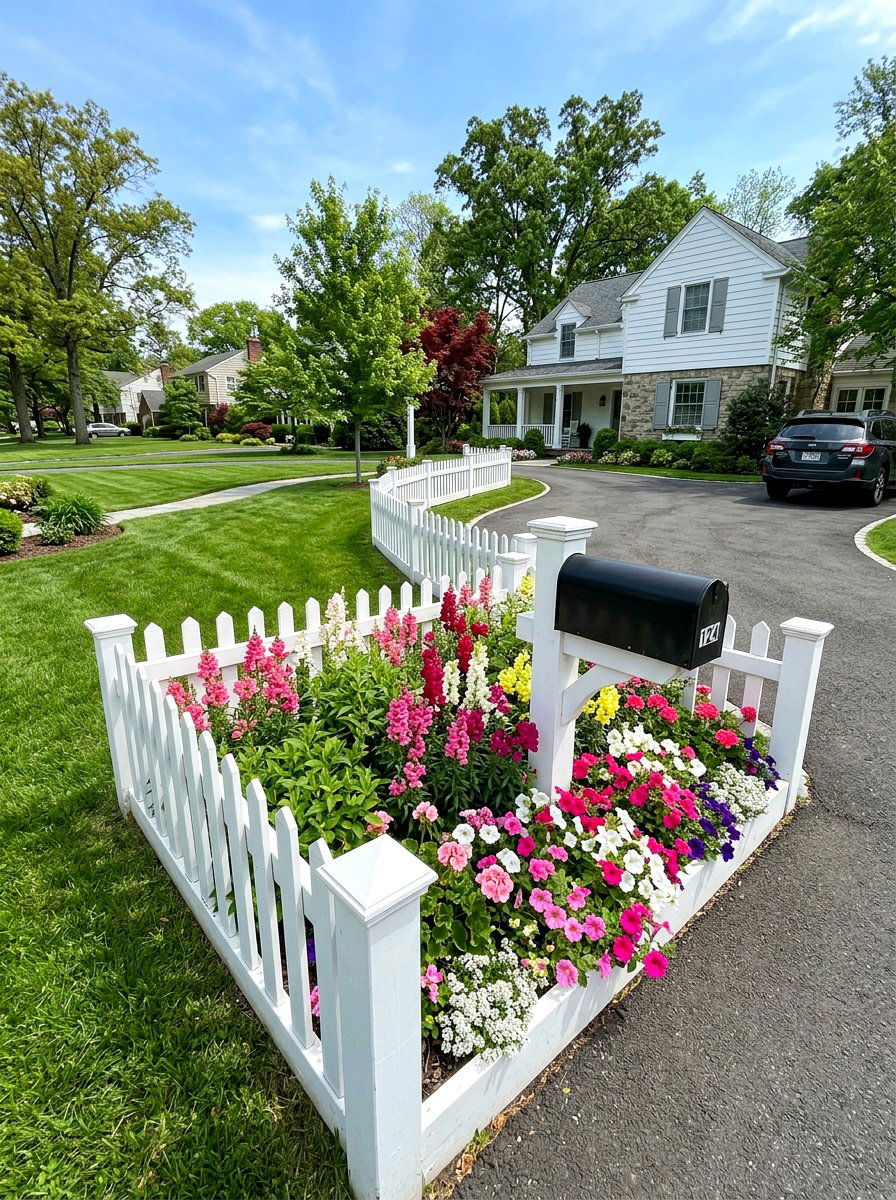 White Picket Fence Planter - 25 Spring Mailbox Garden Ideas
