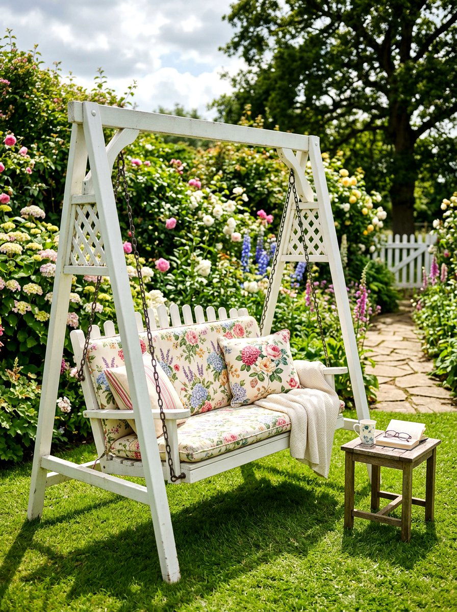 White Picket Swing - 25 Spring Porch Swing Decor Ideas