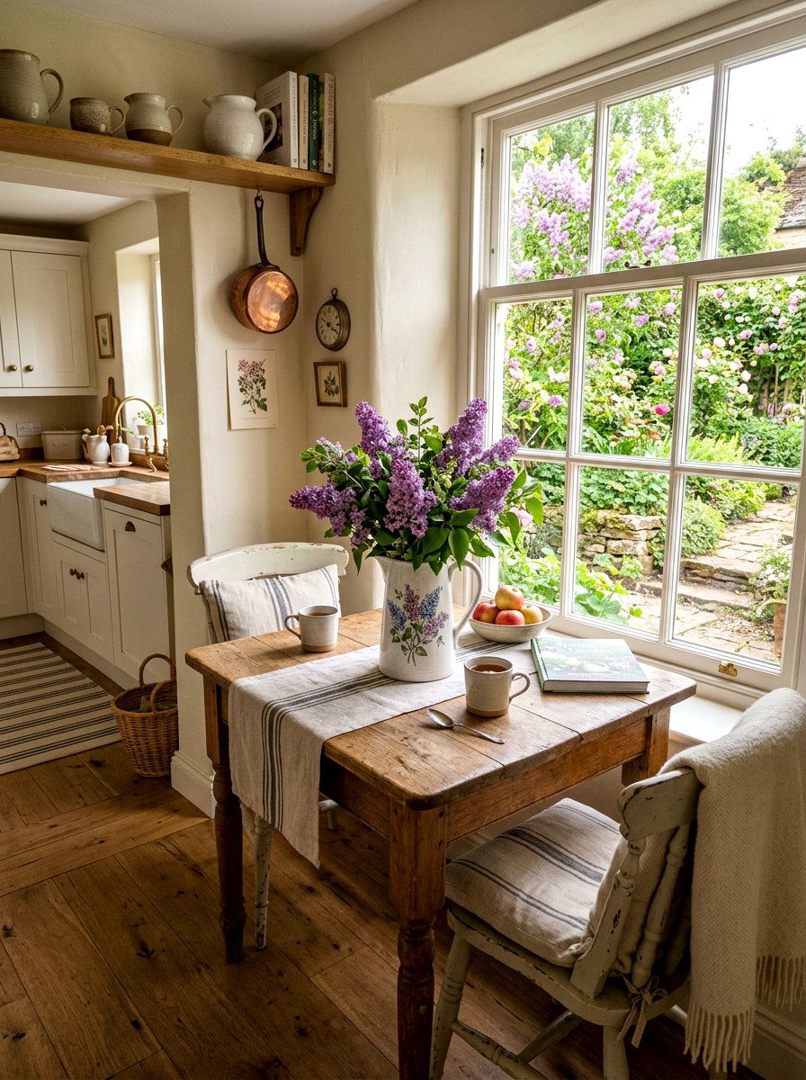White Pitcher With Lilacs - 25 Spring Kitchen Centerpiece Ideas