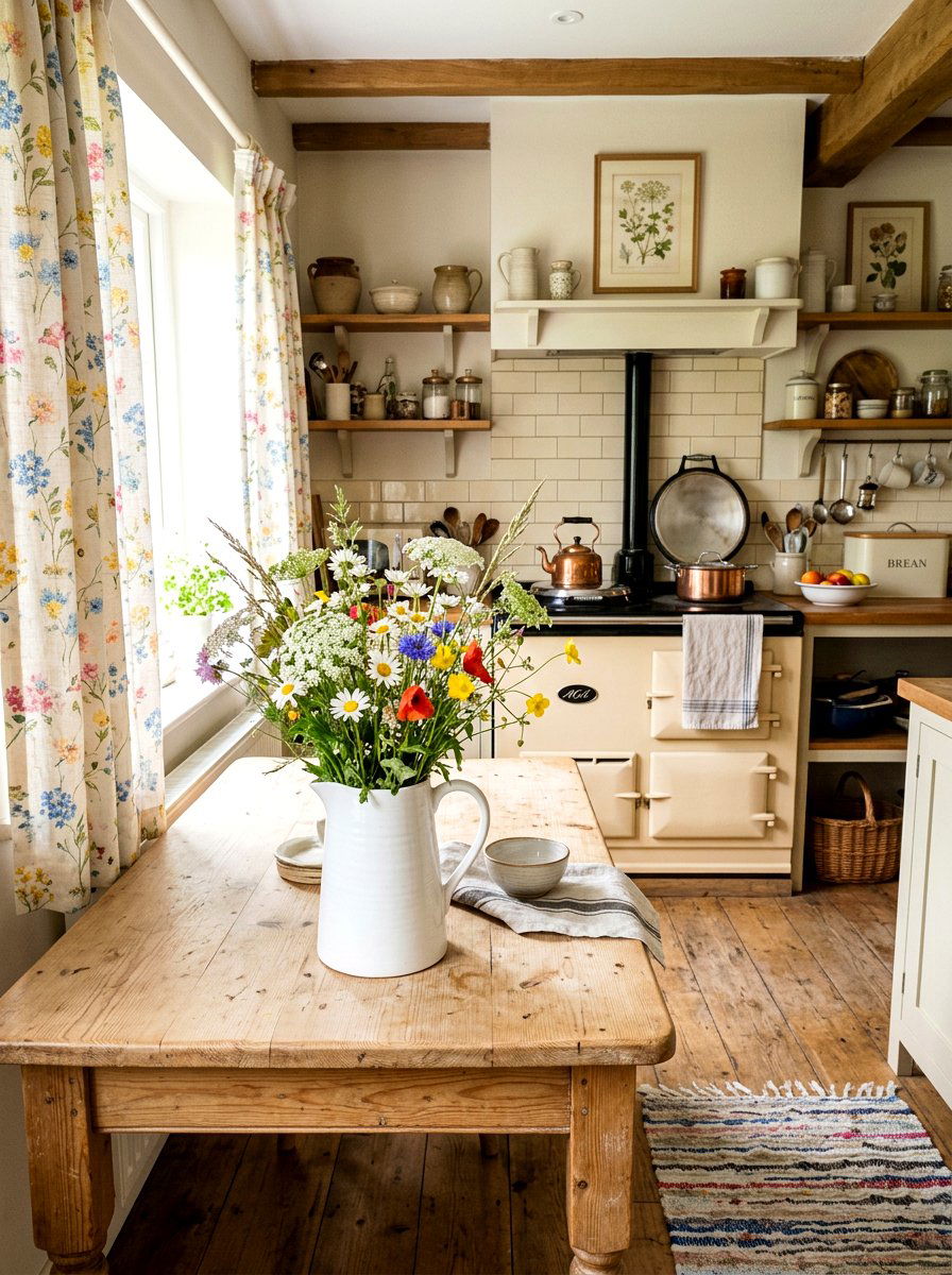 White Pitcher With Wildflowers - 25 Spring Kitchen Table Centerpiece Ideas