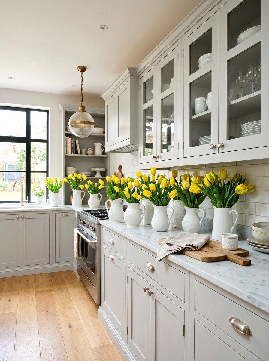 White Pitcher - 25 Spring China Cabinet Decor Ideas