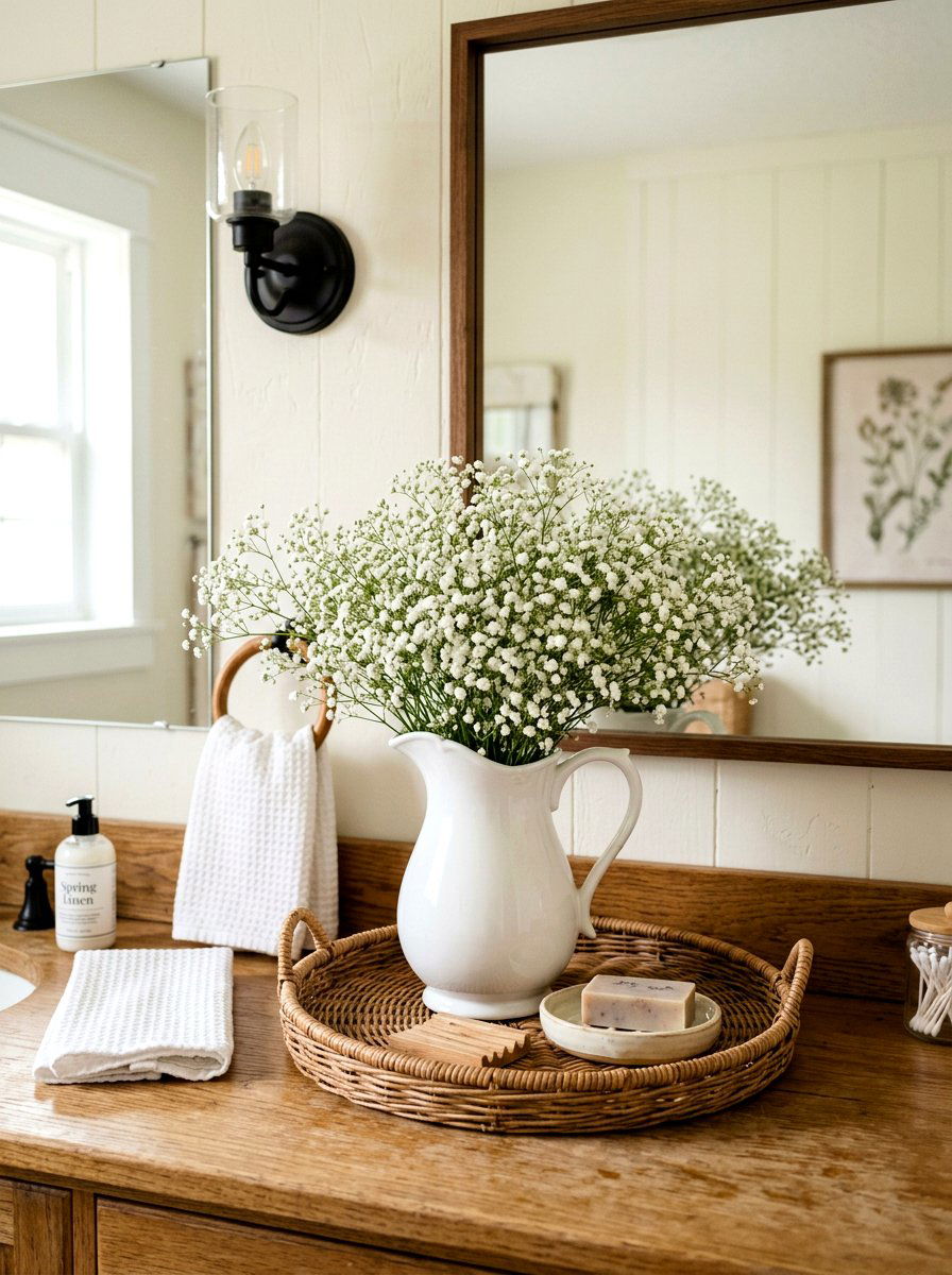 White Porcelain Pitcher - 25 Spring Bathroom Tray Ideas