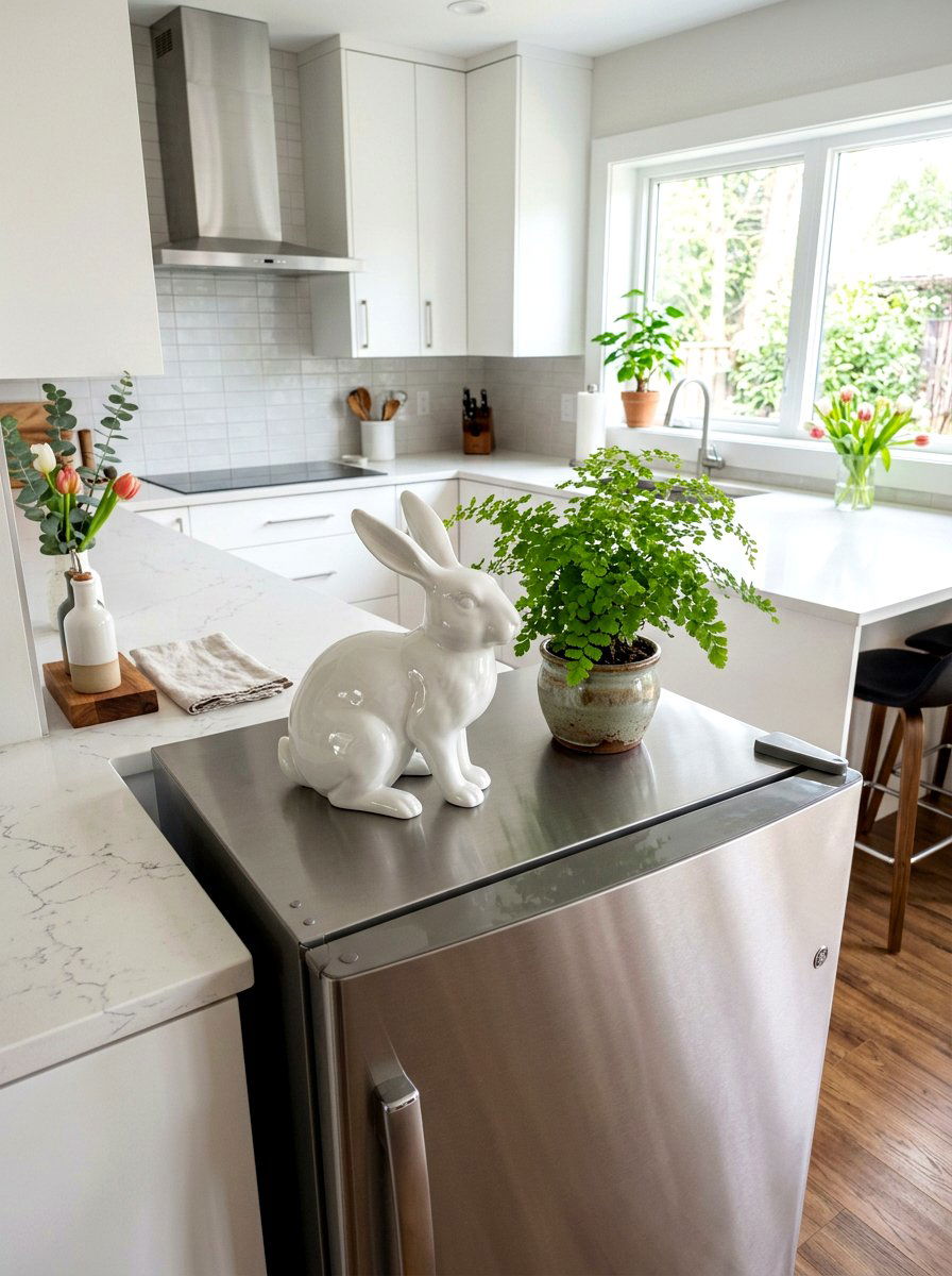White Porcelain Rabbit - 25 Spring Refrigerator Top Decor Ideas