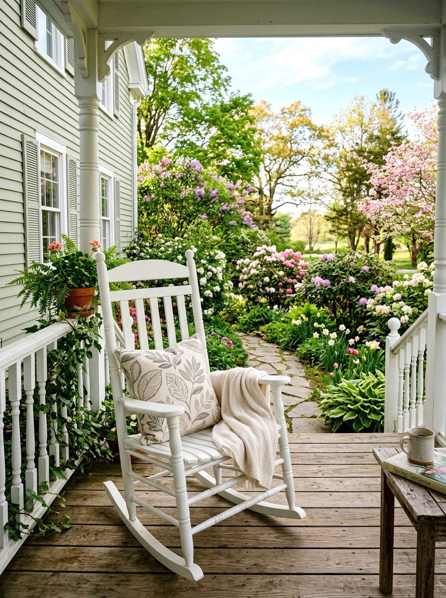 White Porch Rocker - 25 Spring Neutral Decor Ideas